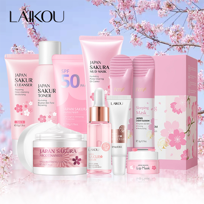 Luxury Skincare Kit - 9-delige gezichtsproductenkit Sakura huidverzorgingsset Gezichtsreiniger Gezichtscrème