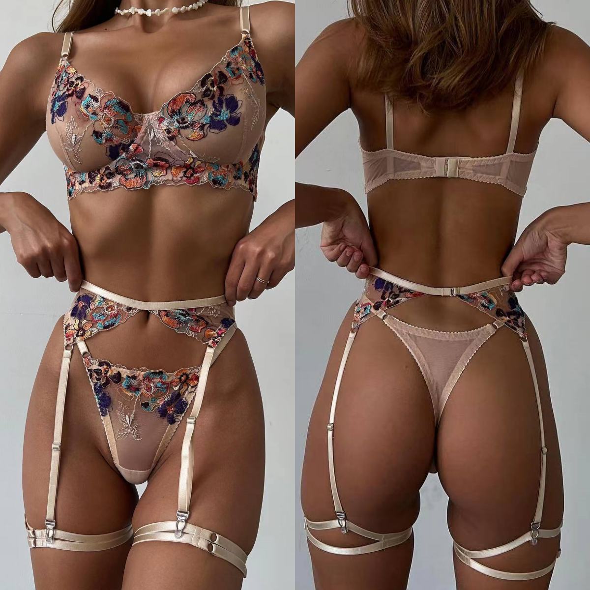 Luxury Skincare Kit - Krasapt luxe borduurwerk doorzichtige lingerie 4-delig