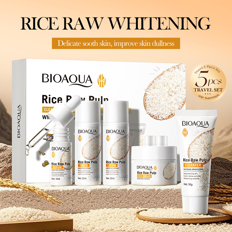 Luxury Skincare Kit - 5pcs BIOAOUA Rijst Ruwe Whitening Set